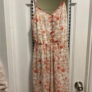 LC Lauren Conrad Cream Midi Dress with Orange and Peach Floral Print